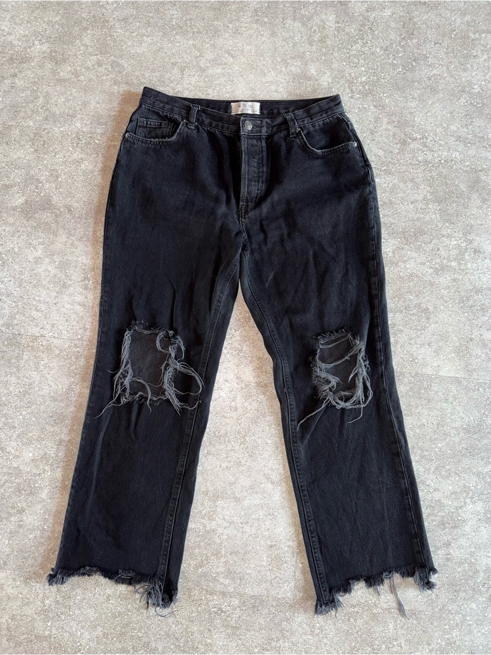 We The Free Women’s Black Dark Wash Straight Jeans Distressed Frayed Hem 29